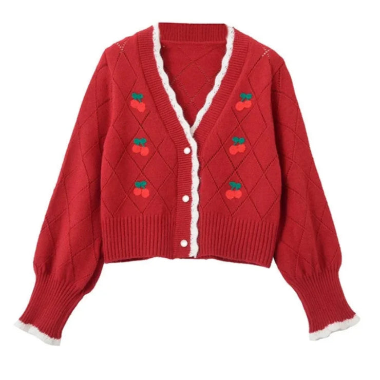 Charming Cherry Knit Cardigan