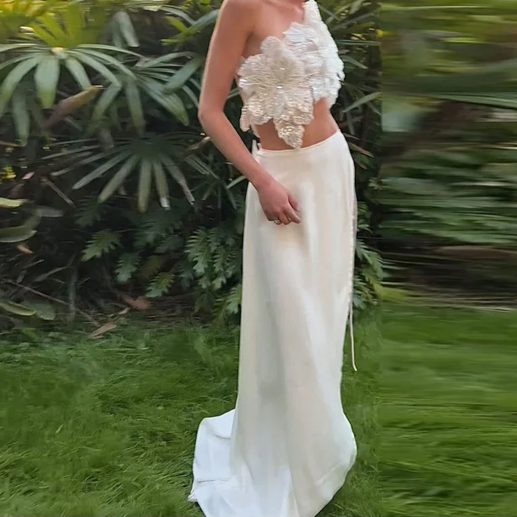 Sultry Petal Split Long Skirt