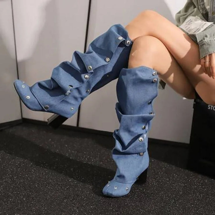 Denim Diva Studded High Heels