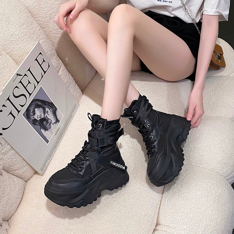 Chunky black fashion boots womens