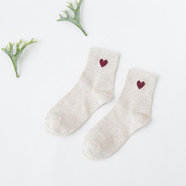 Cute Heart Socks - Beige