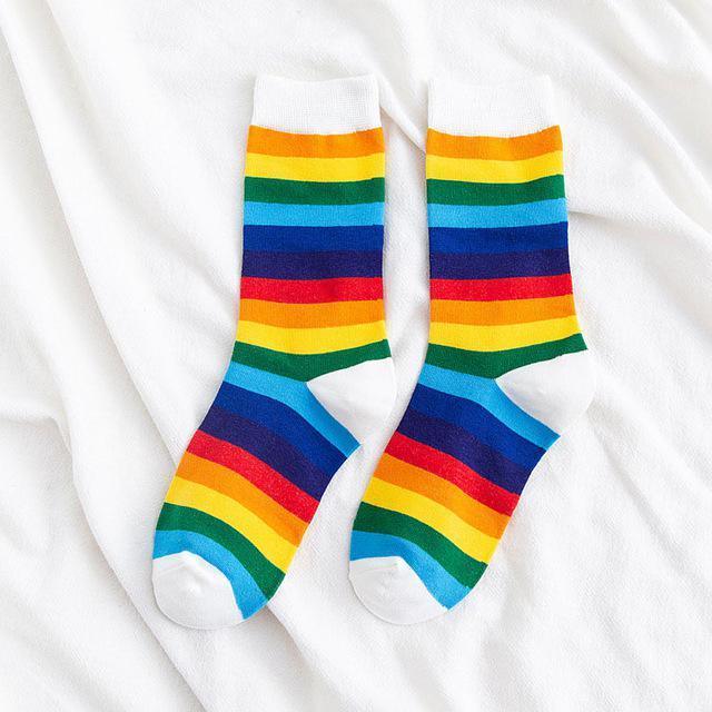 Rainbow Sport Socks - White