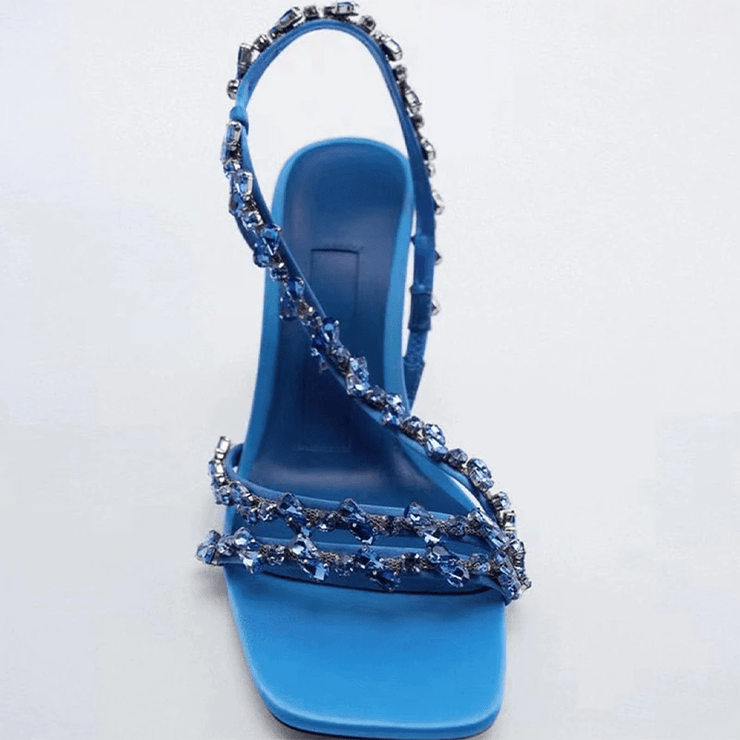 Public Desire Tilly Exclusive embellished bridal sandals in pale blue satin  | ASOS