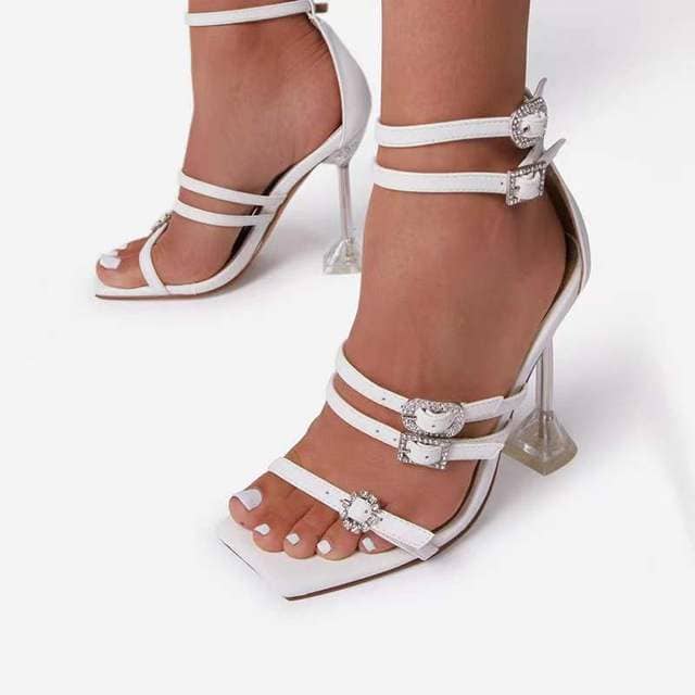 Lourie Chic Buckle Strap Square Toe Heels